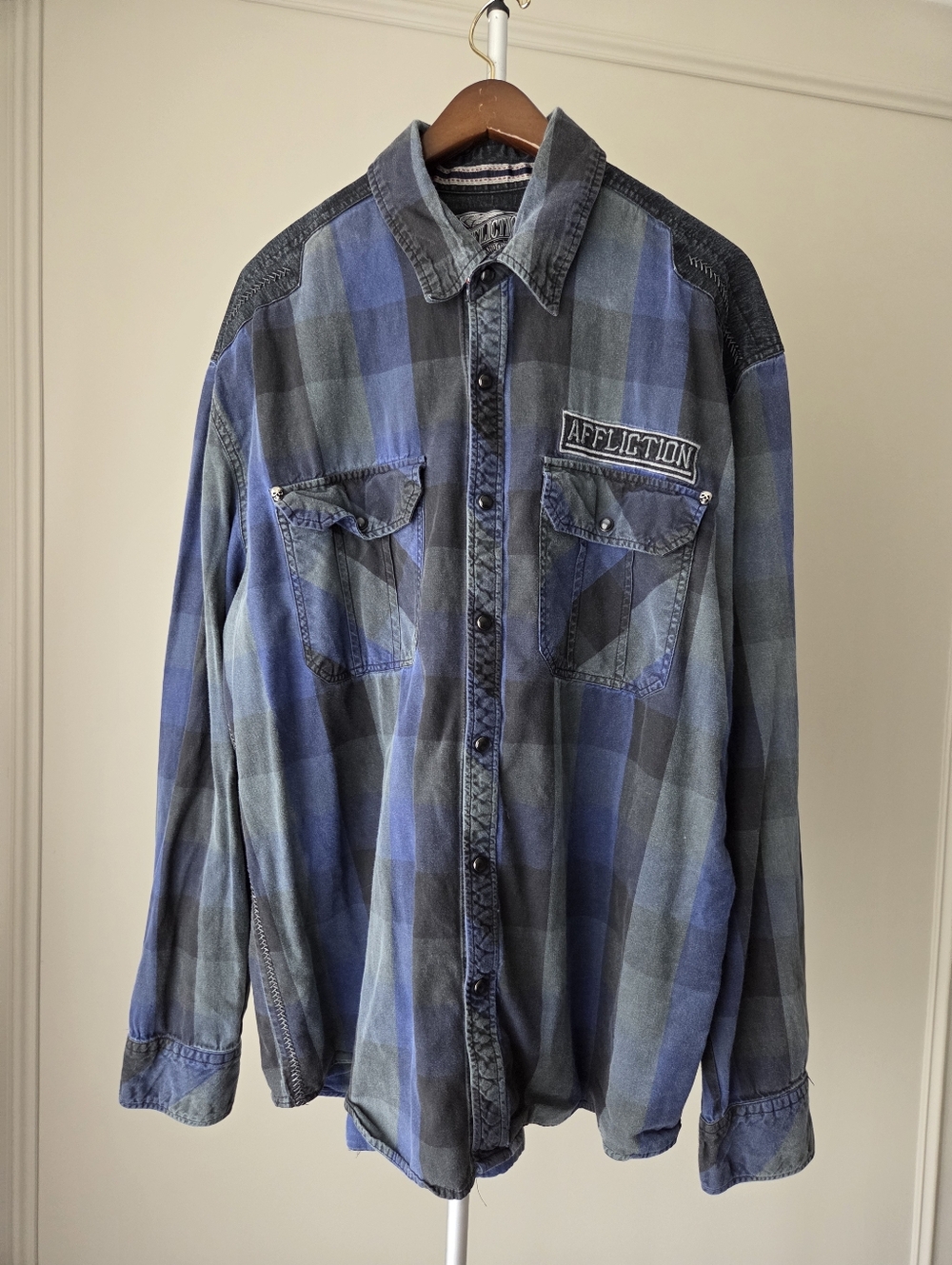 Affliction Blue & Gray Plaid Button-Up Shirt Sz.3XL